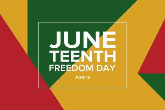 ‘Juneteenth Freedom Day’ on a colorful background.