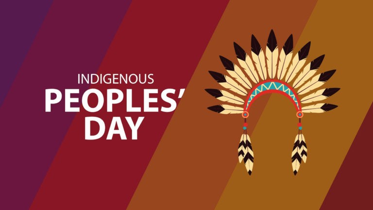 Text reads “Indigenous Peoples’ Day” next to an icon of a Native American headdress.