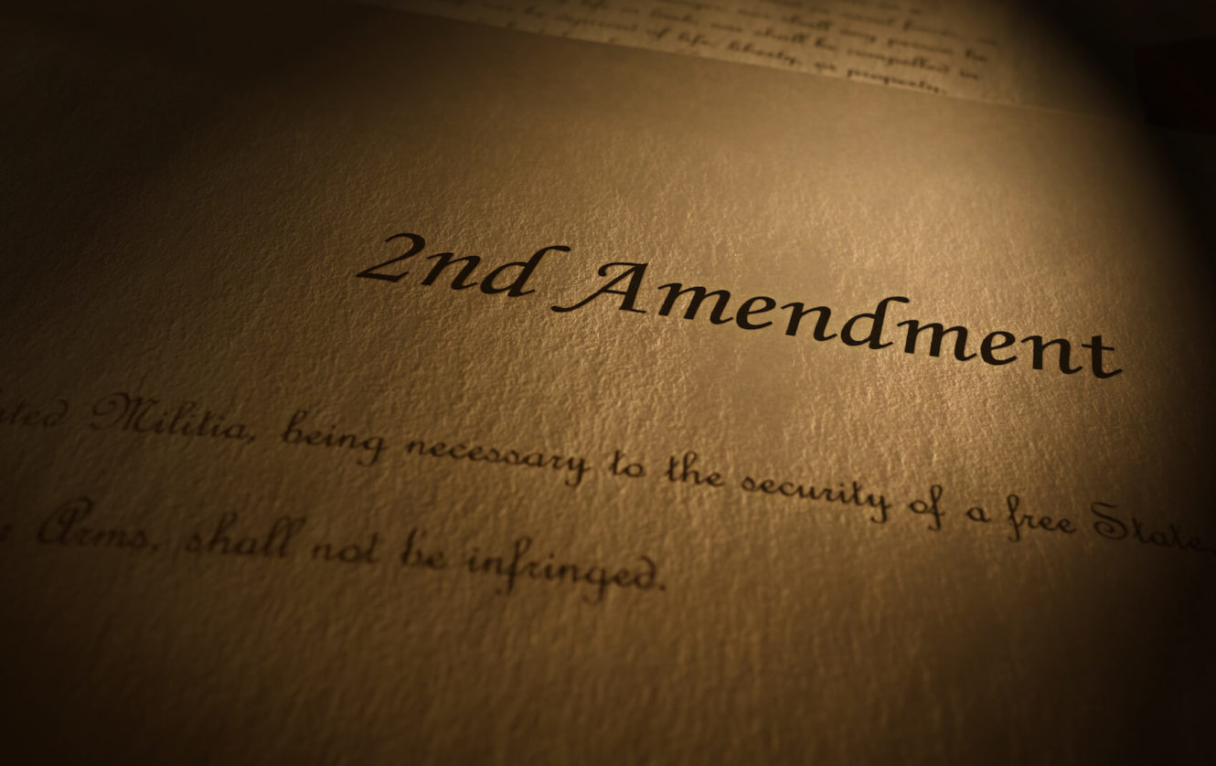 Close up of 2nd Amendment written on parchment paper
