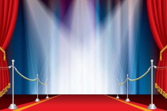 Cartoon of a celebrity red carpet with spotlights shining